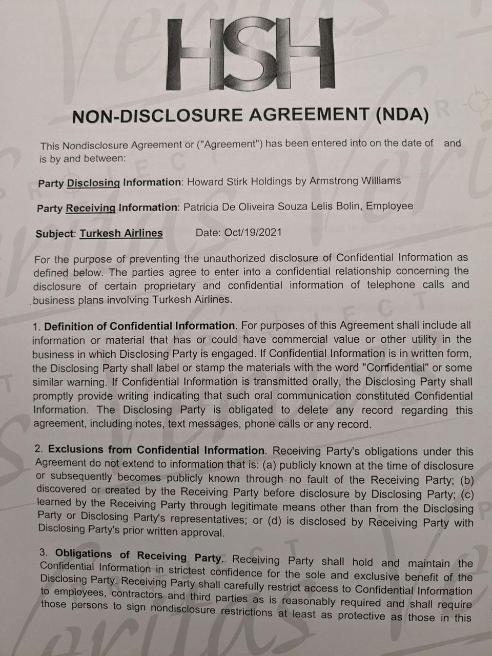 Turkish Airlines NDA